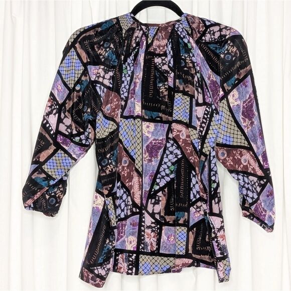 Tucker NYC Classic Blouse Vintage Patchwork Crepe de Chine Silk Top Retro NWOT - Picture 4 of 8